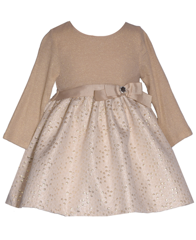 Bonnie Baby Baby Girls Long Sleeved Lurex Knit To Jacquard Baby Doll Dress In Gold