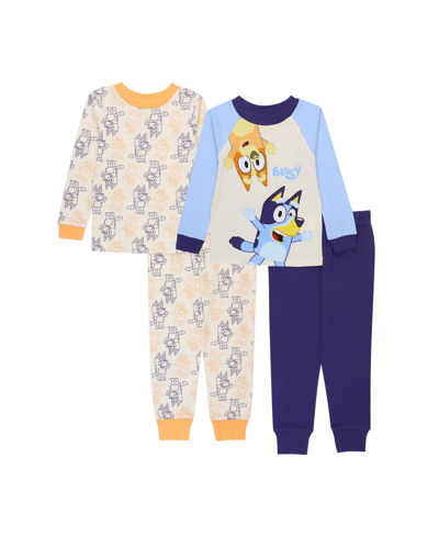 Bluey Baby Boys Long Sleeve Cotton 4 Piece Pajama Set In Assorted