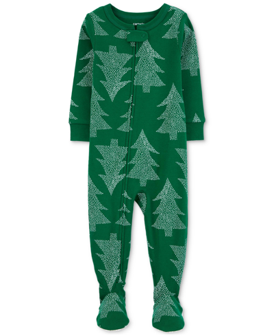 Carter's Babies' Toddler One-piece Christmas Tree Snug-fit Cotton Footed Pajama In Green