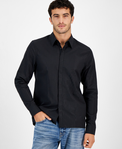 Guess Men's Long-sleeve Metallic Striping Button-front Shirt In Jet Black,black Lurex