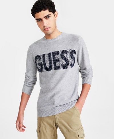 Guess Men's Amyas Crewneck Long Sleeve Logo Sweater In Marble Heather