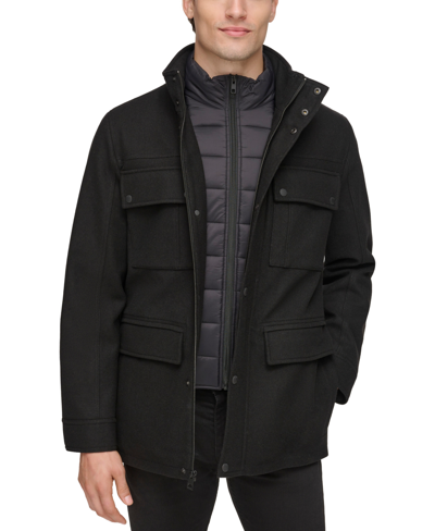 Guess Men's Water-repellent Jacket With Zip-out Quilted Puffer Bib In Black