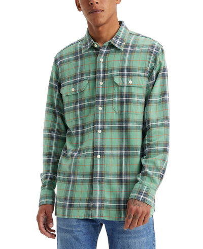 Levi's Men's Relaxed Fit Button-front Flannel Worker Overshirt In Nico Plaid Beryl Green
