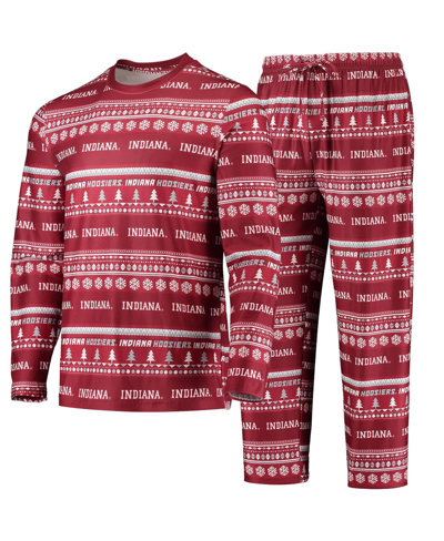 CONCEPTS SPORT MEN'S CONCEPTS SPORT CRIMSON INDIANA HOOSIERS UGLY SWEATER LONG SLEEVE T-SHIRT AND PANTS SLEEP SET