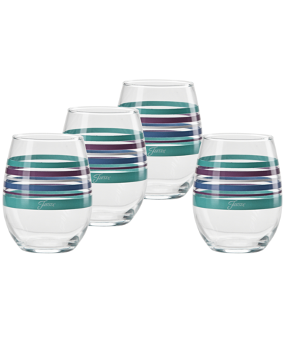 Fiesta Coastal Stripes Stemless Wine Glasses, Set Of 4 In Turquoise,lapis,mulberry And White
