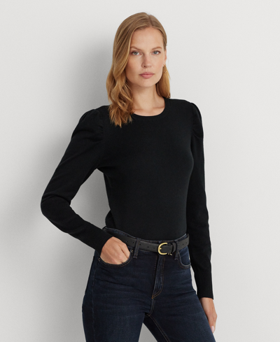 Lauren Ralph Lauren Women's Cotton-blend Puff-sleeve Sweater In Black