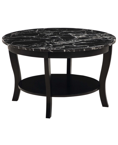 Convenience Concepts 30" Medium-density Fiberboard American Heritage Round Coffee Table In Black Faux Marble,black