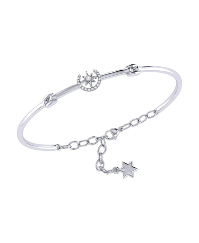 Luvmyjewelry North Star Crescent Diamond Bangle In Sterling Silver In White