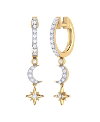 Luvmyjewelry Starlit Crescent Diamond Hoop Earrings In 14k Yellow Gold Vermeil On Sterling Silver