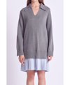 English Factory Women's Mixed Media Pleated Mini Dress In Grey,powder Blue