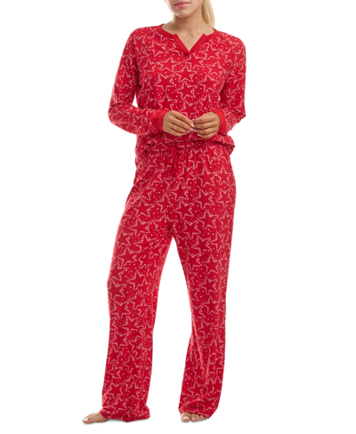 Splendid Women's 2-pc. Printed Drawstring Pajamas Set In Bright Red Star