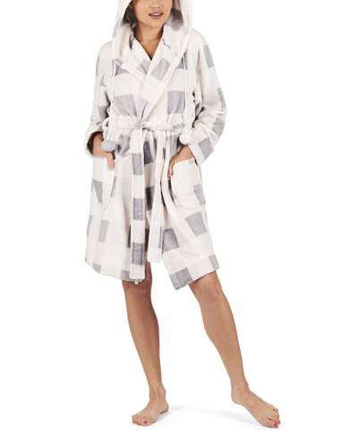 Memoi Women's Plaid Plush Robe In Ivory