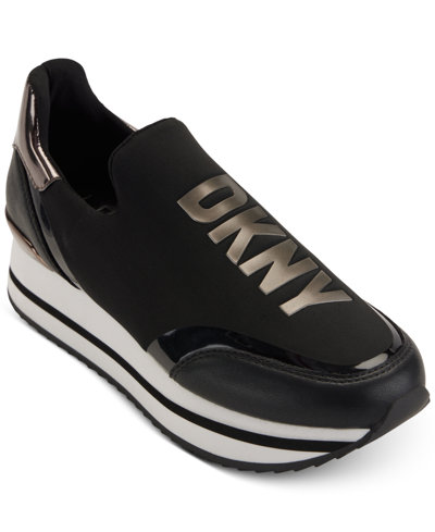 Dkny Women's Dalla Logo Slip-on Striped Platform Sneakers In Black