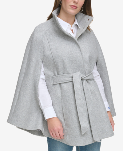 Calvin Klein Womens Double-breasted Cape Coat In Light Grey Melange