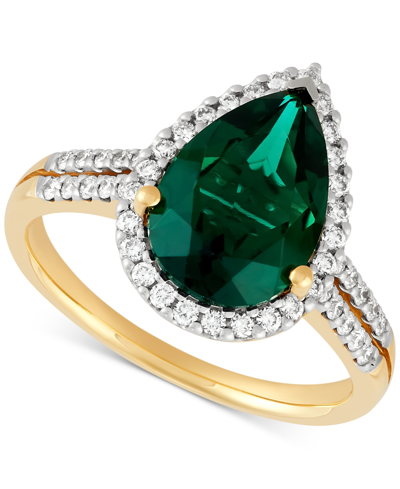 Grown With Love Lab Grown Emerald (2-1/2 Ct. T.w.) & Lab Grown Diamond (3/8 Ct. T.w.) Pear Halo Ring In 14k Gold (al