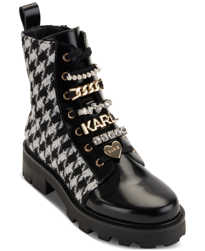 Karl Lagerfeld Women's Mela Embellished Combat Booties In Black,white