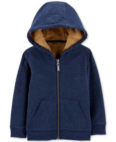 Carter's Babies' Toddler Boys Faux-sherpa-lined Full-zip Hoodie In Navy