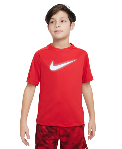 Nike Kids' Big Boys Dri-fit Multi+ Logo-print Training T-shirt In University Red,white