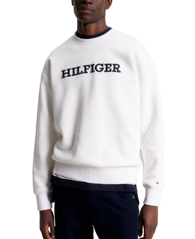 Tommy Hilfiger Men's Embroidered Monotype Logo Fleece Sweatshirt In Ancient White