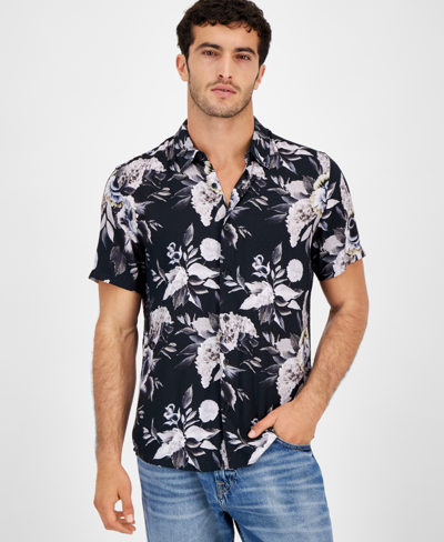 Guess Men's Floral Short Sleeve Button-front Shirt In Muted Floral