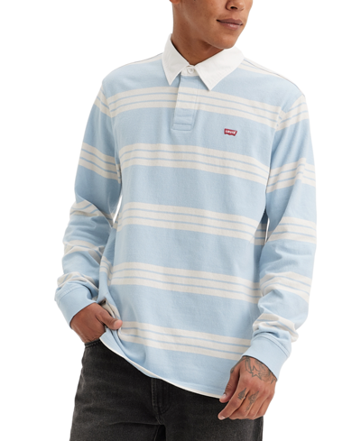 Levi's Men's Classic-fit Striped Long Sleeve Rugby Shirt In Hemlock Stripe Soft Chambray