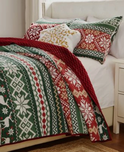 Greenland Home Fashions Fair Isle Velvet Embellished Quilt Sets In Red
