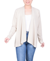 Ny Collection Petite Long Sleeve Swing Cardigan Sweater In Oatmeal