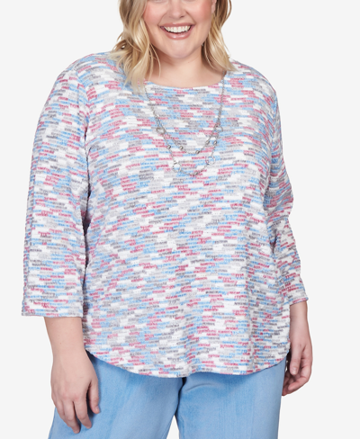 Alfred Dunner Plus Size Swiss Chalet Space Dye Texture Chenille Knit Top With Necklace In Multi