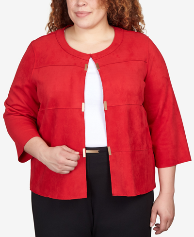 Alfred Dunner Plus Size Park Place Gold Tone Embellished Faux Suede Jacket In Red