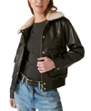 LUCKY BRAND WOMEN'S LEATHER SHEARLING-COLLAR BOMBER JACKET