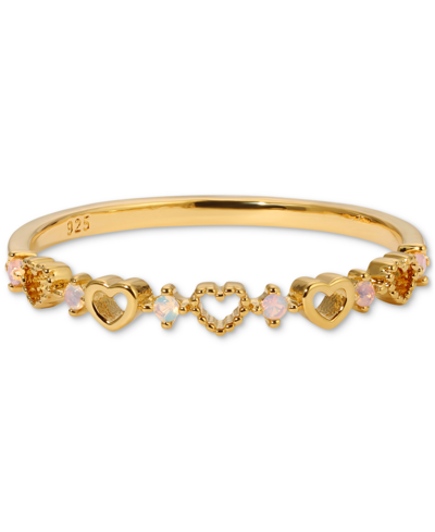 Girls Crew 18k Gold-plated Sterling Silver Heart & Crystal Stack Ring