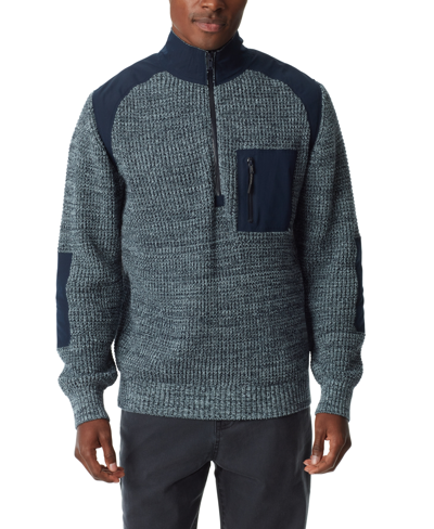 Bass Outdoor Men's Quarter-zip Long Sleeve Pullover Patch Sweater In Celestial Blue,navy Blazer