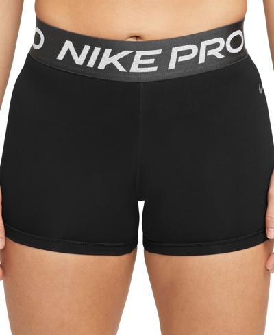 Nike Women's Pro 3" Mid-rise Shorts In Black,metallic Silver