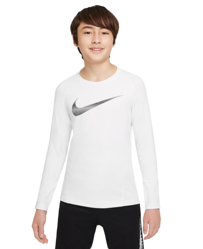 Nike Kids' Boys Pro Warm Standard-fit Logo-print Long-sleeve T-shirt In White,black