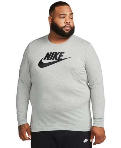 Nike Men's Sportswear Long-sleeve Logo T-shirt In Grey Heather