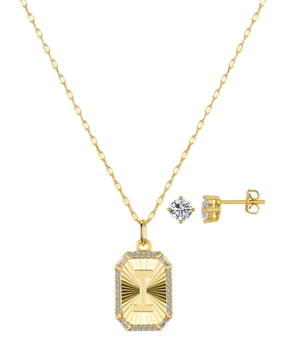 Unwritten Cubic Zirconia Initial Pendant Necklace And Stud Earring Set In Gold I