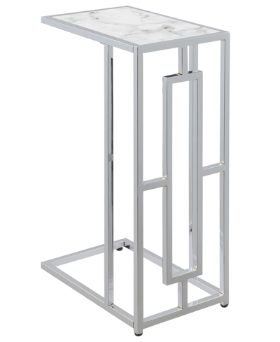 Convenience Concepts 15.75" Chrome Oxford Glass C End Table In White Marble,chrome
