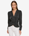 Dkny Pleat-detail Satin-finish Blouse In Black