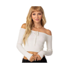 Edikted Dawna Off The Shoulder Rib Crop Sweater In Cream