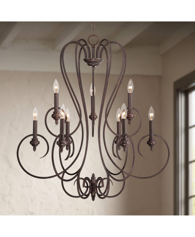 Franklin Iron Works Channing Bronze Chandelier Lighting 30 1/2" Wide Rustic Industrial Curved Scroll 9-light Fixture For In Brown