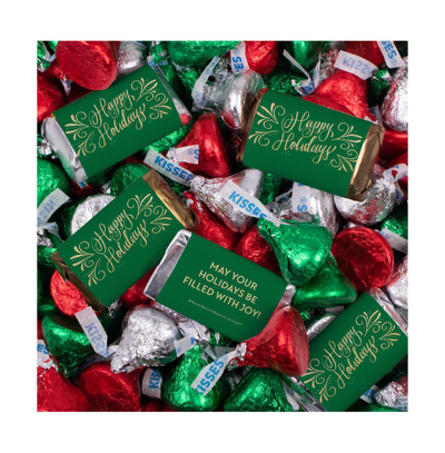Just Candy 131 Pcs Christmas Candy Chocolate Party Favors Hershey's Miniatures & Red, Green & Silver Kisses (1. In Assorted Pre-pack