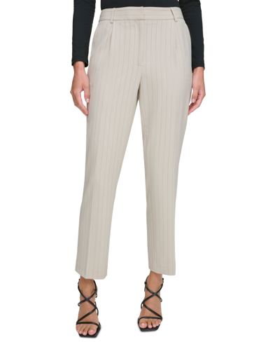 Dkny Petite Pinstriped Pleat-front Pants In Pebble,black