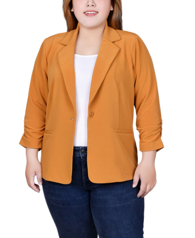 Ny Collection Plus Size 3/4 Sleeve Knit Ottoman Jacket In Inca Gold