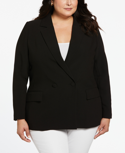 Ella Rafaella Plus Size Double Breasted Gabardine Blazer Jacket In Black