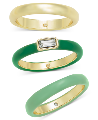 On 34th Gold-tone 3-pc. Set Crystal & Color Stack Rings, Created For Macy's In Green