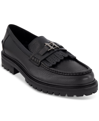 Karl Lagerfeld Men's Tumbled Leather Slip-on Kilted Tassel Loafers In Black