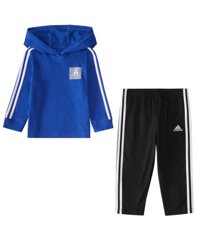 Adidas Originals Baby Boys Long Sleeve Hooded Shirt And Pants, 2 Piece Set In Team Royal Blue