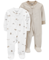 CARTER'S BABY BOYS OR BABY GIRLS TWO WAY ZIP FOOTED COVERALLS, PACK OF 2