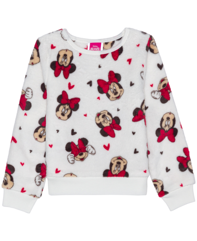 Disney Kids' Big Girls Tween Minnie Mouse Long Sleeve Plush Pullover Sweater In White
