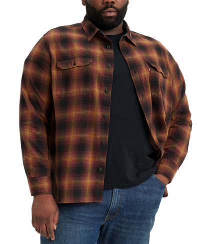 Levi's Men's Big & Tall Relaxed-fit Long Sleeve Button-front Plaid Overshirt In Scottie Plaid Meteorite